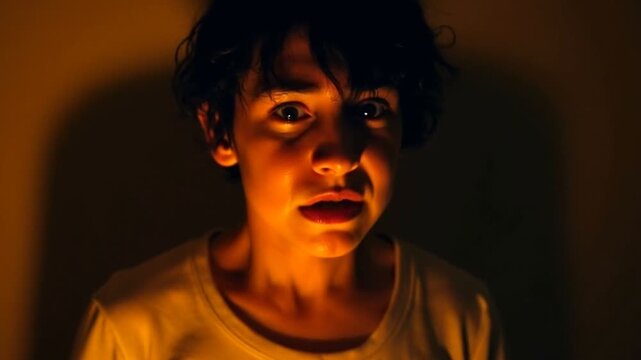 Extreme Close-Up Portrait of Child in Shock or Fear	