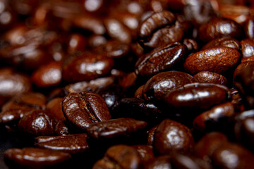 Close up roasted espresso coffee beans