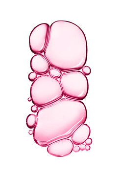 Clear pink cosmetic gel serum oil bubble texture isolated on white background Hyaluronic skin care moisturizer product sample with bubbles macro