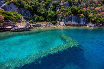 Historic Lycian Ruins and Underwater Remnants along Kekova Coast, Turkey