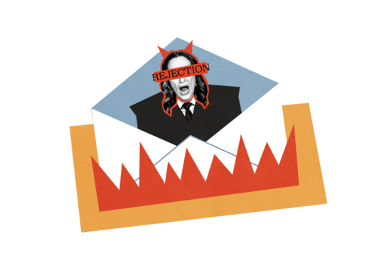 Creative collage image businesswoman recruiter rejection mail letter correspondence unemployment hiring job search drawing background