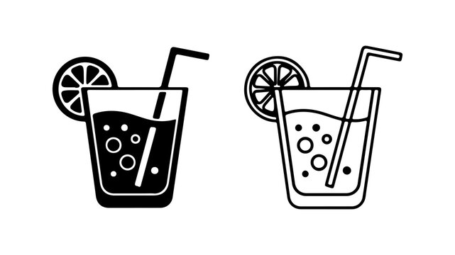 Lemonade glass with straw and lemon slice with transparent background