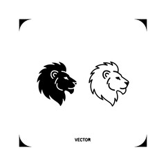Lion head outline and solid with transparent background
