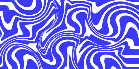 Blue wavy lines abstract background. Trendy psychedelic retro style backdrop. Waves, swirl and twirl pattern. Twisted distorted vector texture. Y2k aesthetic design