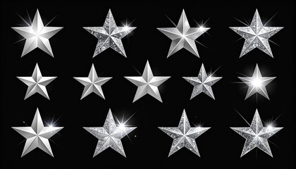 Obraz premium Silver glitter and metallic stars shining on black shiny