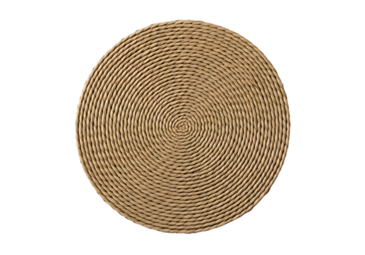 Woven straw placemat with circular pattern isolated on transparent background