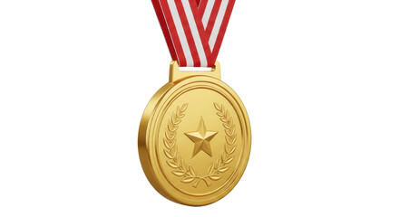 Gold medal award with red and white ribbon isolated PNG with Transparent Background