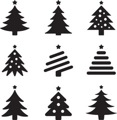 Obraz premium Collection of Christmas Tree Icons in Black and White for Holiday Designs