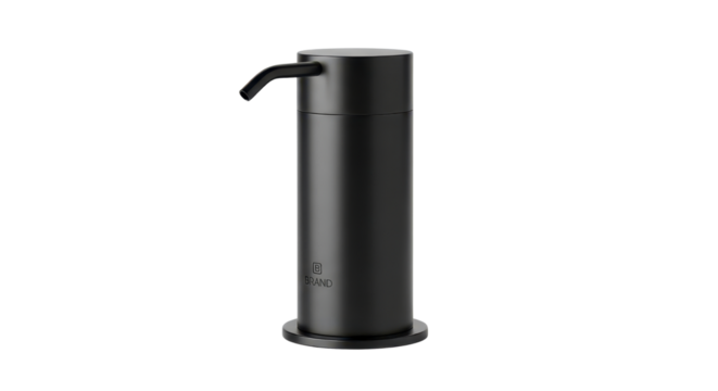 Modern black automatic hand soap or sanitizer dispenser product shot on white background