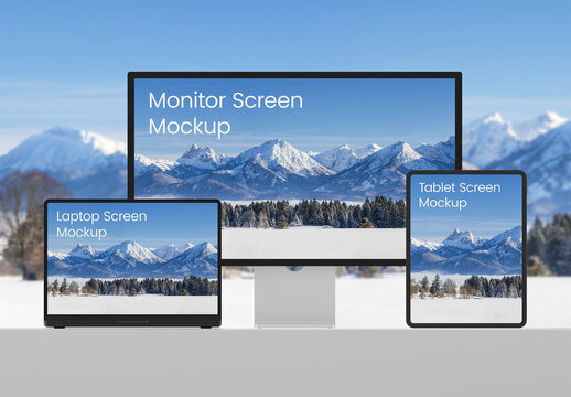 Device Screen Mockup for Monitor Laptop and Tablet
