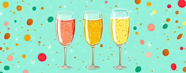 Champagne glasses flat design illustration – festive pastel art of champagne glasses flat design with cheerful mood, creative celebration background showing champagne glasses flat design concept