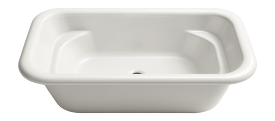 Rectangular cast iron bathtub with armrests, ideal for a relaxing home bathroom.