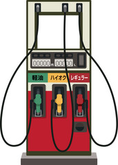 ガソリンスタンドの給油機のイラスト（レギュラー・ハイオク・軽油対応）