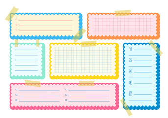 Pape corrugated diary frame memo pages templates set. Cute scallop notebook to do list sheets blank planner notes stickers collection. Sticky tape reminder stationery organizers backgrounds. Isolated