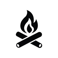Campfire Flame Silhouette – Outdoor Adventure Icon Vector 