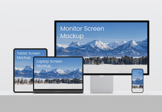 Monitor Laptop Smartphone and Tablet Screen Mockup