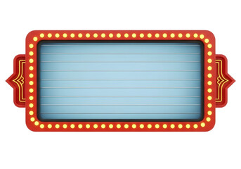 Retro illuminated marquee sign with blank white space isolated on transparent background