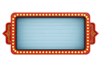 Retro illuminated marquee sign with blank white space isolated on transparent background