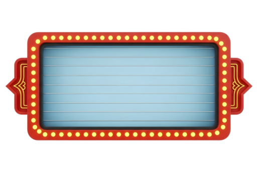 Retro illuminated marquee sign with blank white space isolated on transparent background