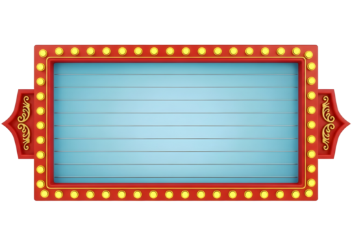 Retro illuminated marquee sign with blank white space isolated on transparent background