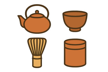 Traditional Japanese tea ceremony utensils set including teapot bowl whisk and caddy