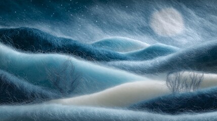 幻想的な月夜のフェルト丘陵風景