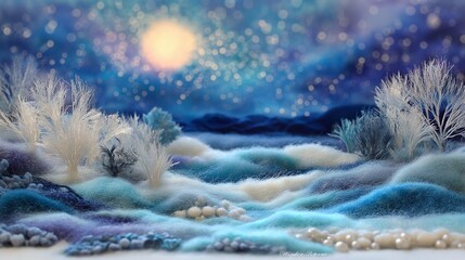 幻想的な月夜のフェルト幻想風景