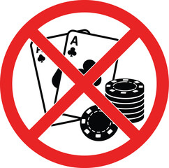 Prohibition sign vector graphic gambling ban no casino chips cards icon eps scalable