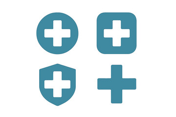 Four medical cross symbols for health, first aid, safety, and emergency services