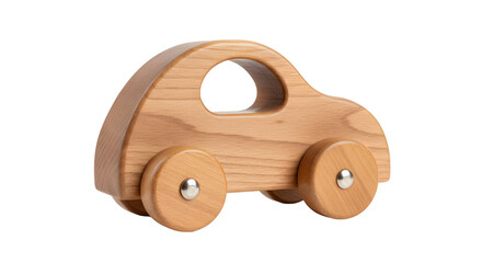 Simple classic natural wooden toy car craft for kids design and education concept isolated PNG with Transparent Background