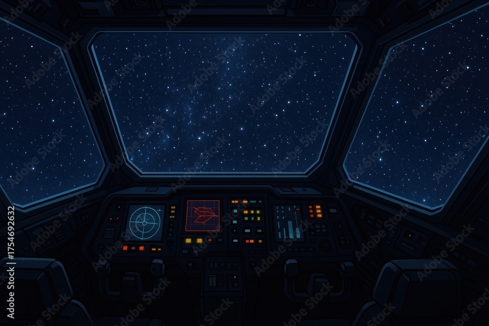 Wall mural futuristic spaceship cockpit view.