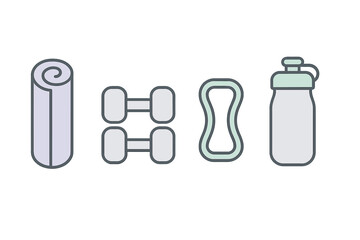 Essential fitness gear set with yoga mat dumbbells resistance band and water bottle