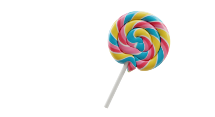 Vibrant swirl lollipop candy treat for sweets, dessert, sugar, and children's marketing isolated PNG with Transparent Background
