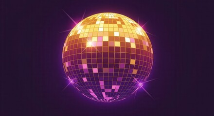 Obraz premium A reflective disco ball glows with golden and purple light.