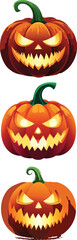 A spooky, grinning vector pumpkin character with glowing eyes.