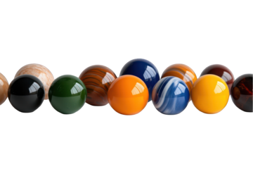 Collection of colorful glass marbles spheres on transparent background