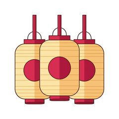 A set of three traditional Asian paper lanterns in a flat vector design style for cultural celebrations and festive decorations