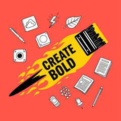 Unleash bold creativity with a flaming paintbrush, a conceptual vector illustration showing the spark of ideas and digital design tools
