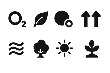 Oxygen Release Icons. Oxygen Release. Filled icon set of Oxygen Release: oxygen molecule, leaf, bubble, arrows