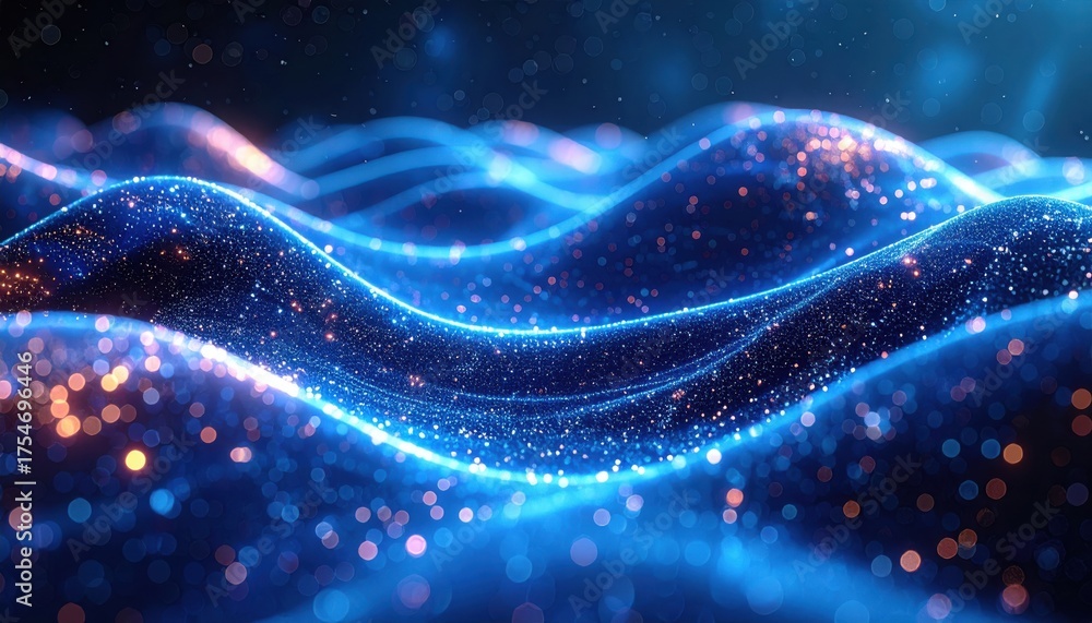 Wall mural virtual fractal realms: blue light energy visualization of wave particle motion and glowing galaxy s