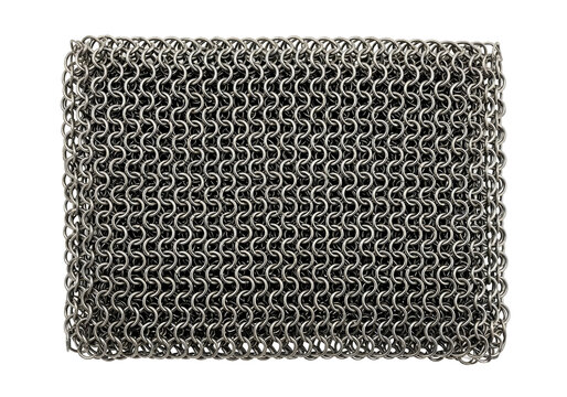 Square piece of chainmail armor texture isolated on transparent background