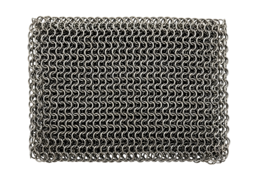 Square piece of chainmail armor texture isolated on transparent background