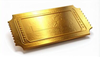 Gleaming golden admission ticket, a radiant symbol of luxury, exclusivity, and premium access for special events, prizes, or opportunities, isolated on a pristine white background
