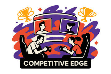 eSports Arena Glow. Playing video games. Abstract glowing eSports arena with floating neon screens, player