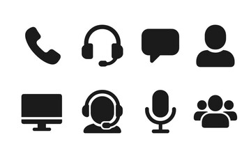 Call Center Icons. Call Center. Filled icon set of Call Center: telephone, headset, chat bubble, person,