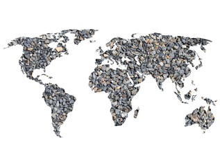 World map on grunge gravel stone surface