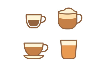 Obraz premium Set of four stylized coffee beverages including espresso cappuccino and latte drinks