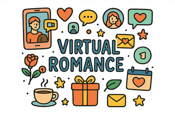 Virtual Romance Doodle. Virtual Romance. Hand-drawn doodle illustration of Virtual Romance. smartphone, heart,
