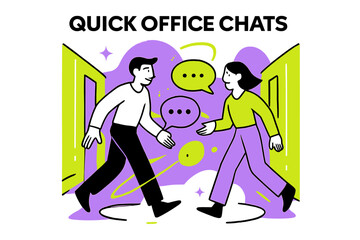 Abstract Office Chats. Small talk. Abstract glowing office hallway with orbiting floating conversation icons