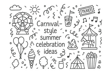 Fototapeta premium Carnival Summer Doodles. Carnival-style summer celebration ideas. Hand-drawn doodle illustration of